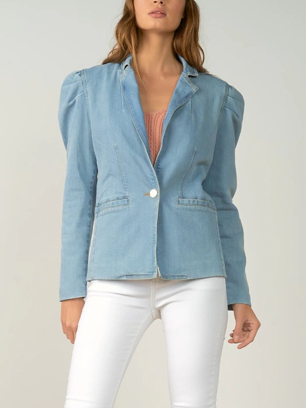 Elan Puff Sleeve Light Denim Blazer